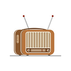 Brown old radio tuner. Vector illustration of vintage radio receiver, flat style. Retro radio.