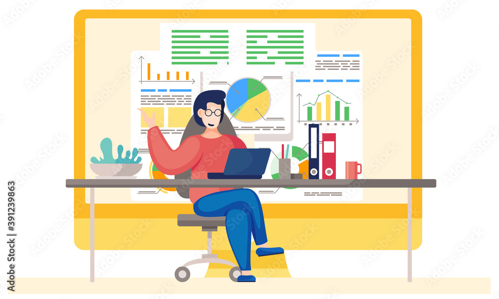 Aufkleber businessman working and analyzing financial statistics and data. the marketer studies information ab