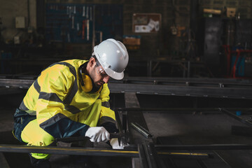 Mechanic/Worker use the tool measuring the part in metal factory