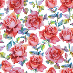 watercolor rose seamless pattern. hand drawn watercolor art.