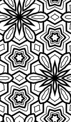 Doodle background. Seamless pattern with floral doodle elements. Black and white decorative elements.