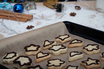 Christmas cookies, homemade cakes in a New Year's atmosphere.