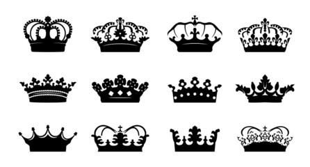 Obraz premium Set vector king crowns icon on white background. Vector Illustration. Emblem, icon and Royal symbols.