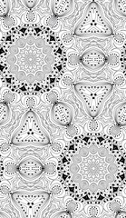 Doodle background. Seamless pattern with floral doodle elements. Black and white decorative elements.
