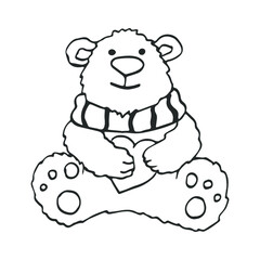 Hand-drawn toy Teddy bear with a heart. Vector illustration isolated on white background.