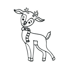 Hand-drawn cute deer. Vector illustration isolated on white background.