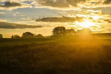 sunset in the field, sunset over the field