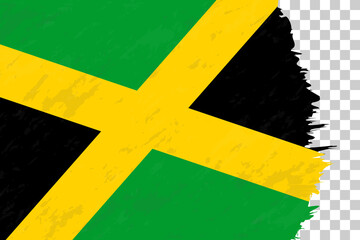 Horizontal Abstract Grunge Brushed Flag of Jamaica on Transparent Grid.