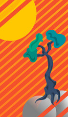 orange stripes tree yellow sun background illustration