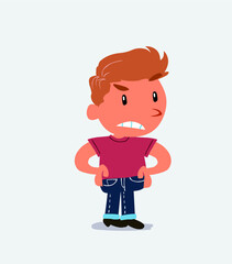 Angry cartoon character of little boy on jeans
