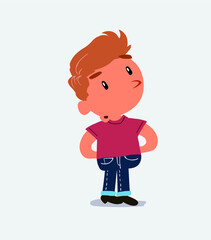  cartoon character of little boy on jeans doubting