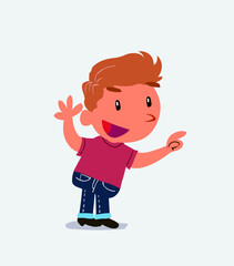 cartoon character of little boy on jeans pointing while arguing
