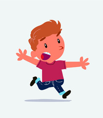  cartoon character of little boy on jeans running angry