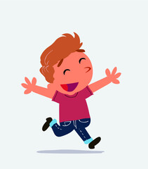  cartoon character of little boy on jeans running euphoric