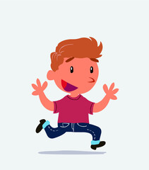 cartoon character of little boy on jeans running happily.