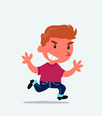 cartoon character of little boy on jeans running very pleased.