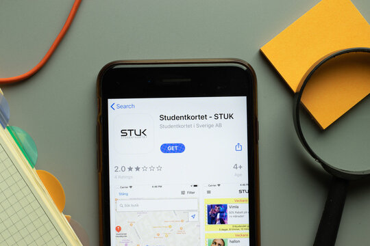 New York, USA - 26 October 2020: Studentkortet STUK mobile app logo on phone screen close up, Illustrative Editorial