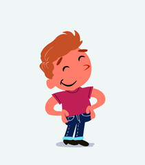  Satisfied cartoon character of little boy on jeans
