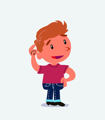 Thoughtful cartoon character of little boy on jeans scratching his head