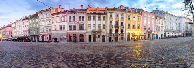 Lviv. Panorama of the town hall square.