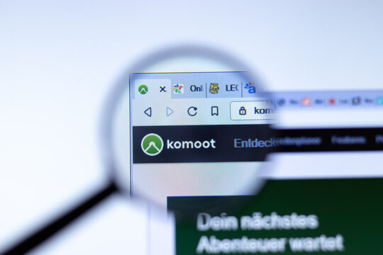 New York, USA - 29 September 2020: Komoot komoot.de company website with logo close up, Illustrative Editorial