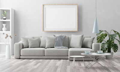 One mock up posters with modern furniture, Nordic interior design, 3d illustration