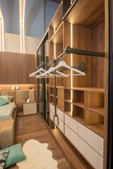Interior design of bedroom closet wardrobe in house