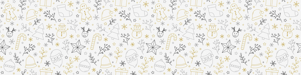Design of Christmas background with festive decorations. Seamless pattern. Vector