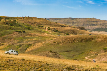 Jeep 4x4 Vehicles on a Dirt Road in the Drakensberg