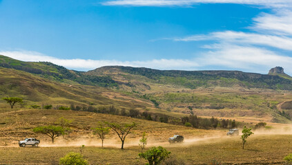 Jeep 4x4 Vehicles on a Dirt Road in the Drakensberg