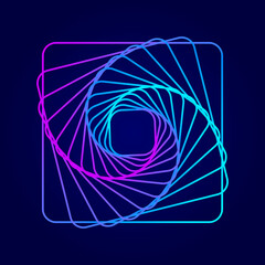 Abstract swirling symbols. Twisted wireframe tunnel. Curved blue shape. Technology glowing logo element.