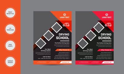 Driving School Flyer Templates style also modern and elegant with car drive 