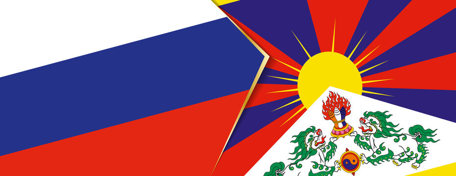 Russia and Tibet flags, two vector flags.