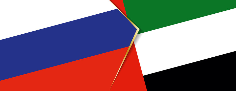 Russia and United Arab Emirates flags, two vector flags.