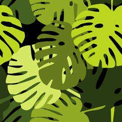 Tile tropical vector pattern with green exotic leaves