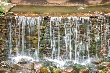 Waterfall and landscaping in a garden