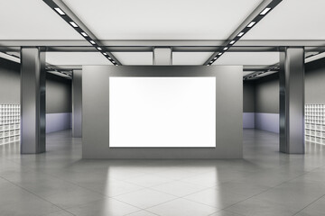 Modern gallery interior with empty poster on wall