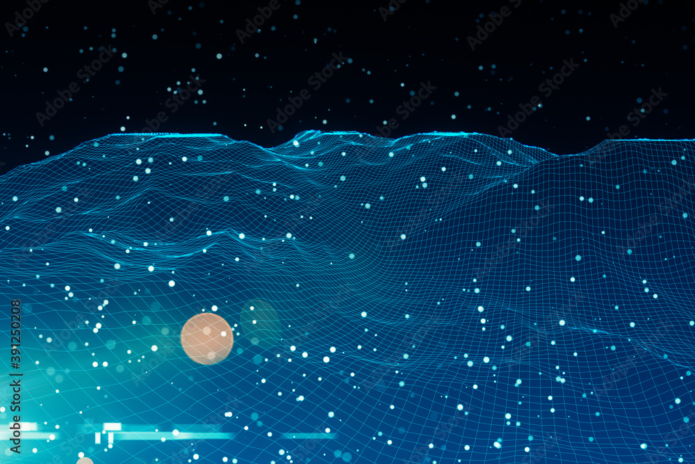 Poster abstract digital wave gologram and connected dots.