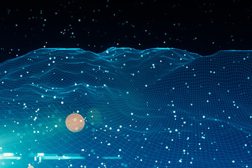 Naklejka premium Abstract digital wave gologram and connected dots.