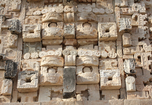 Ancient wall with carved ornament, Uxmal, Yucatan, Mexico