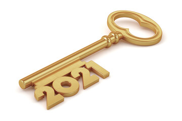 New Year's illustration. Happy New Year 2021. Golden key with numbers 2021.3d rendering.