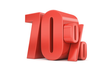 70% off on sale. Seventy percent red isolated on white background. 3d rendering. Illustration for advertising.