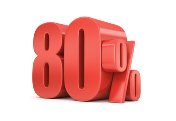 80% off on sale. Eighty percent red isolated on white. 3d rendering. Illustration for advertising.