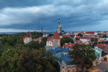 Evening top view of night Tallinn, Estonia.