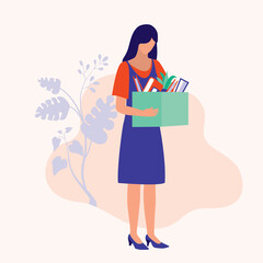 Sad Woman Lost Her Job. Full Length. Flat Design.