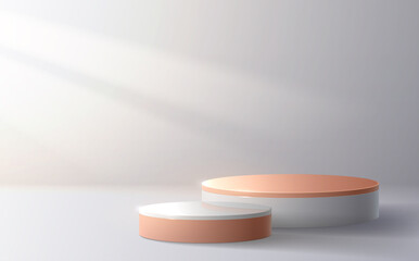 Gold podium on white background with light effect