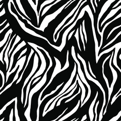 Fototapeta na wymiar Zebra seamless pattern. Animal skin print, tiger stripes, abstract line background. Vintage, retro 80s, 90s. Hand drawn vector. Exotic, tropical. Poster, banner. Black and white artwork, monochrome