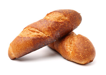 crusty mini baguettes on a white background