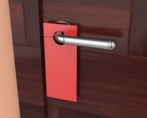 Blank Door hanger flyer white tags for room in hotel, resort, home isolated for design template. 3d render illustration.