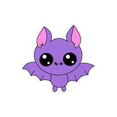 vector graphic illustration of kawaii cute purple bat mascot